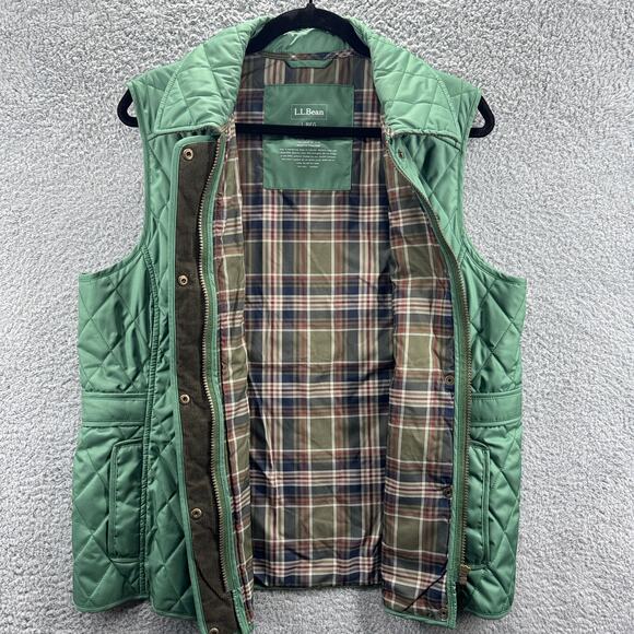 L.L. Bean Vest Womens Large Green Quilted Snap Button Plaid Lined NWOT Outdoor - Picture 8 of 10